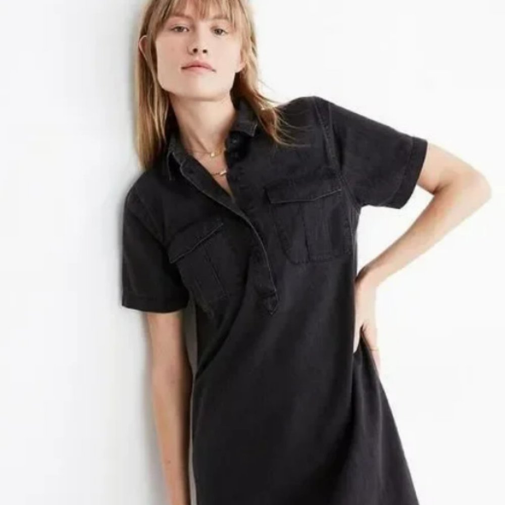 Madewell Denim Short-Sleeve Popover Shirtdress in Lunar Wash Size M